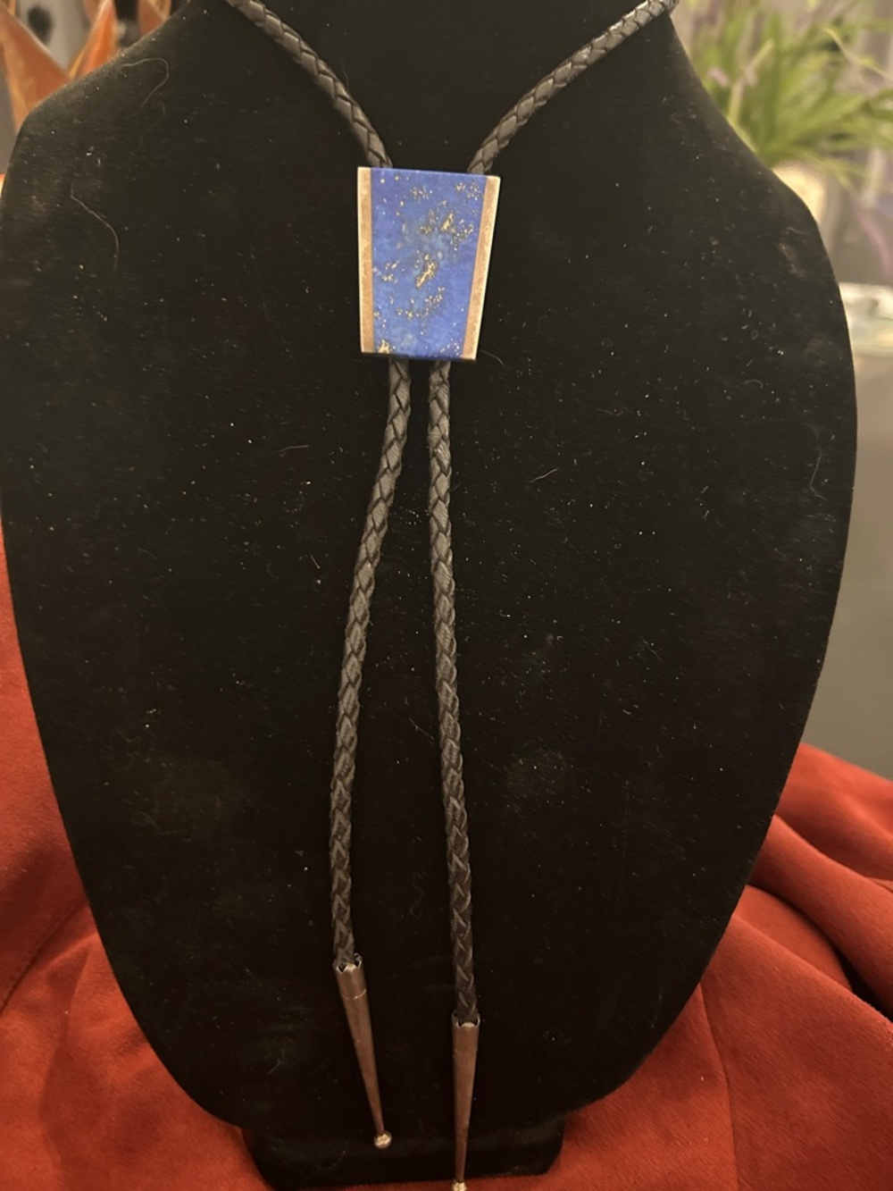 Adjustable Lapis/Sterling Bolo Tie with Black Braided Cord